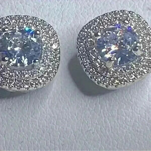 Silver & Simulated Stone with Halo Earrings